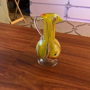 Vintage hand crafted Lutetian Colorful Glass Pitcher